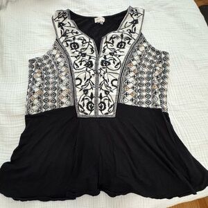Meadow Rue Black and White Embellished Sleeveless Blouse